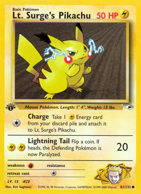 Carta Lt. Surge's Pikachu, número 81/132 da coleção Gym Heroes