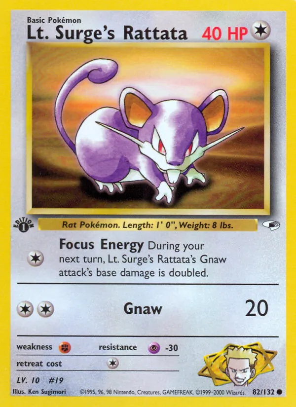 Carta Lt. Surge's Rattata, número 82/132 da coleção Gym Heroes