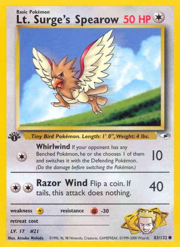 Carta Lt. Surge's Spearow, número 83/132 da coleção Gym Heroes