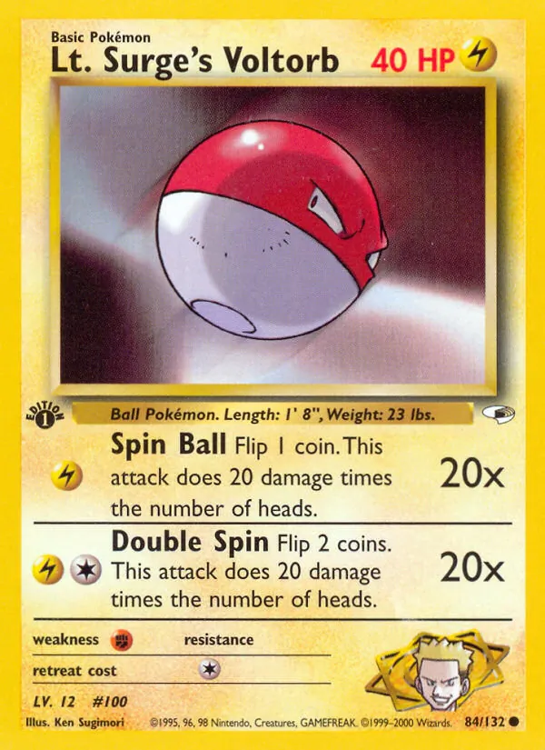 Carta Lt. Surge's Voltorb, número 84/132 da coleção Gym Heroes