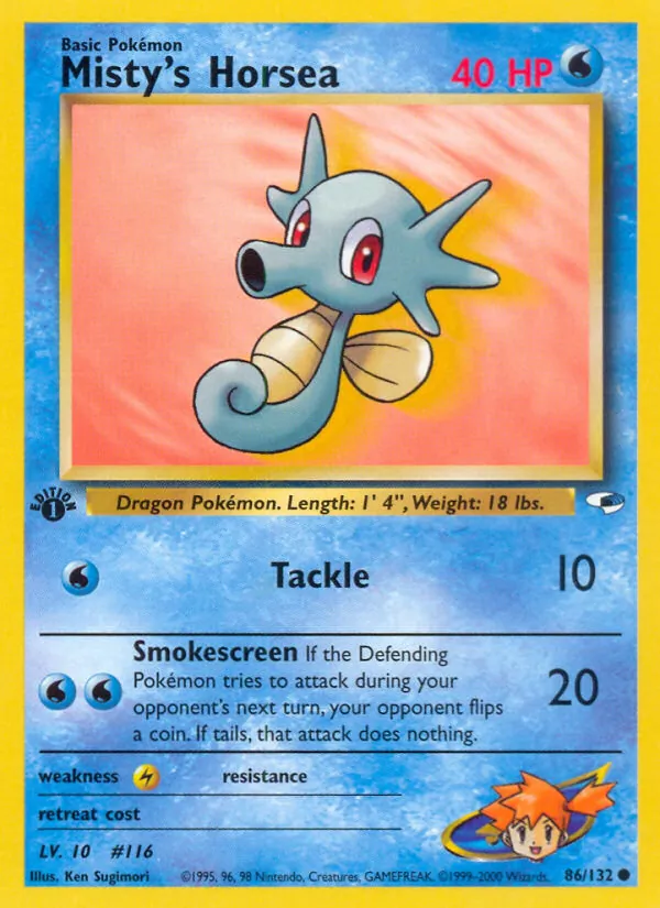 Carta Misty's Horsea, número 86/132 da coleção Gym Heroes