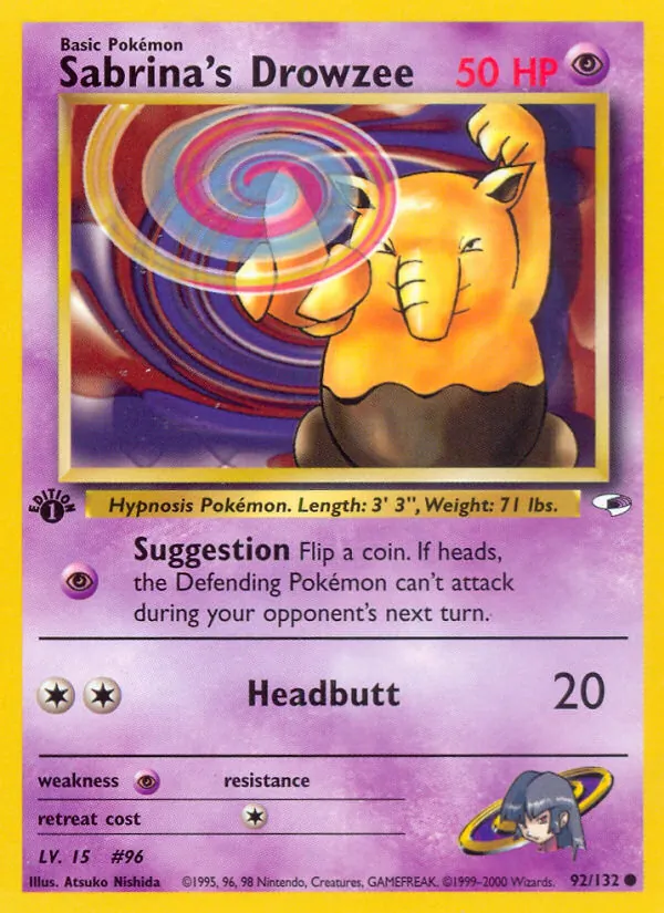 Carta Sabrina's Drowzee, número 92/132 da coleção Gym Heroes