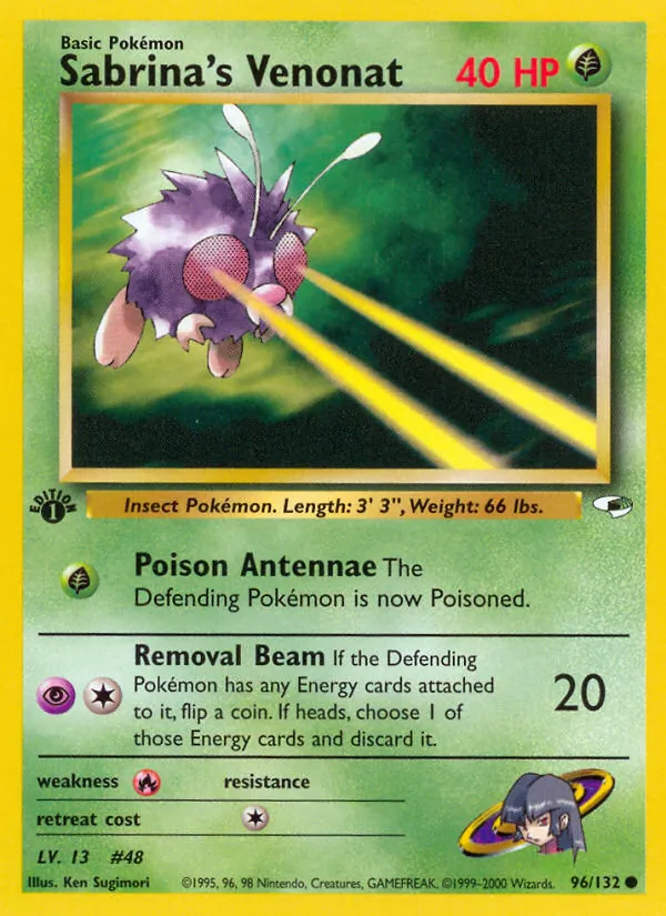 Carta Sabrina's Venonat, número 96/132 da coleção Gym Heroes