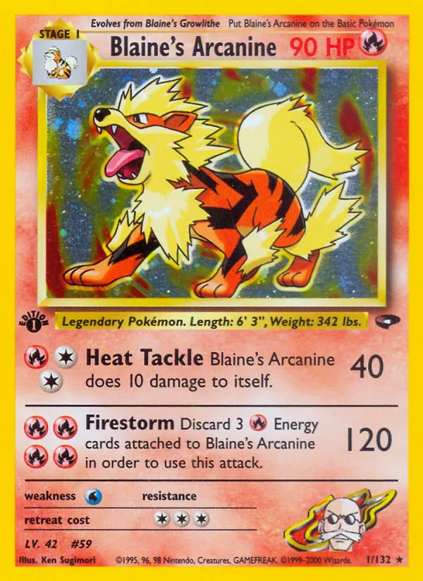 Carta Blaine's Arcanine, número 1/132 da coleção Gym Challenge