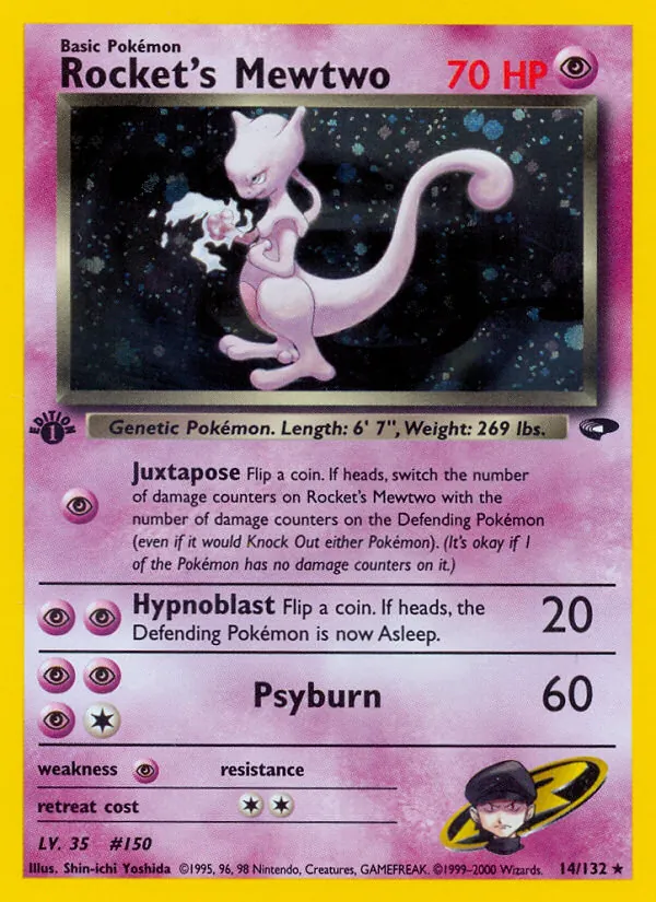 Carta Rocket's Mewtwo, número 14/132 da coleção Gym Challenge