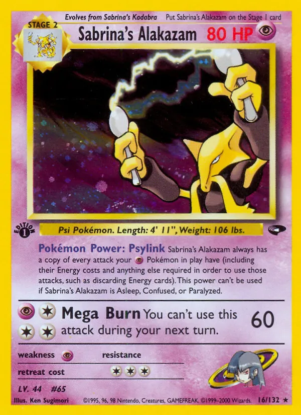 Carta Sabrina's Alakazam, número 16/132 da coleção Gym Challenge