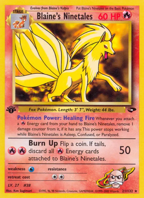 Carta Blaine's Ninetales, número 21/132 da coleção Gym Challenge