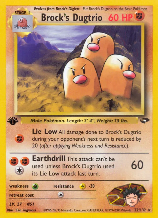 Carta Brock's Dugtrio, número 22/132 da coleção Gym Challenge