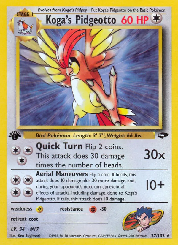 Carta Koga's Pidgeotto, número 27/132 da coleção Gym Challenge
