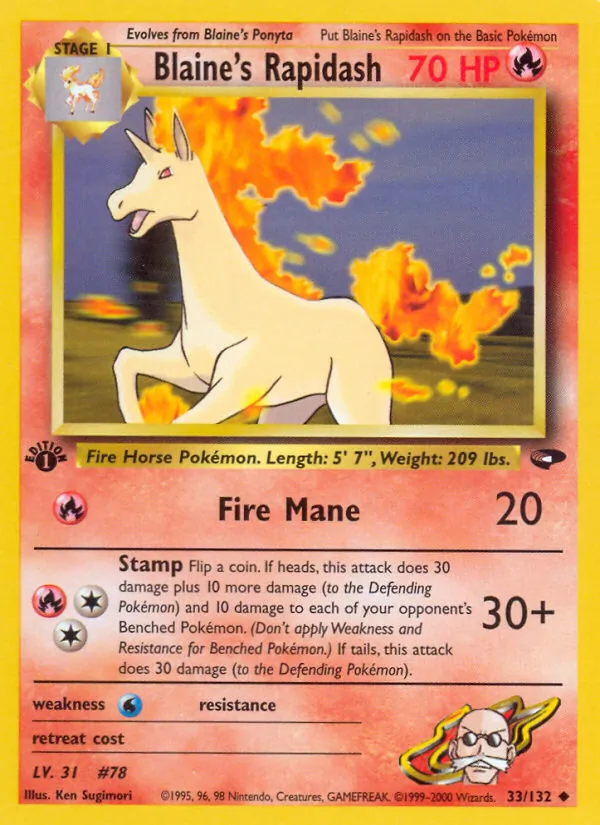 Carta Blaine's Rapidash, número 33/132 da coleção Gym Challenge