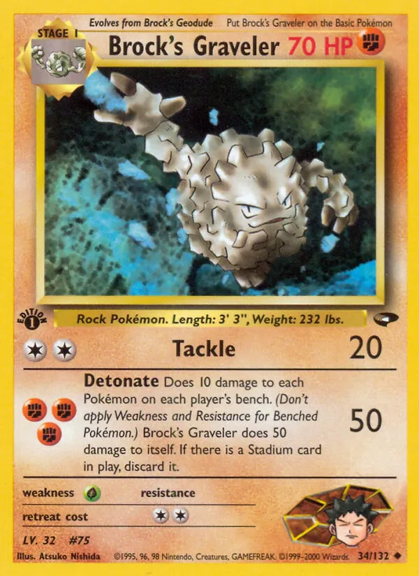 Carta Brock's Graveler, número 34/132 da coleção Gym Challenge