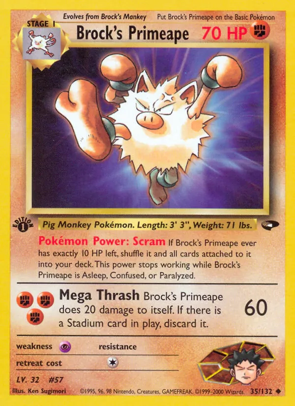 Carta Brock's Primeape, número 35/132 da coleção Gym Challenge