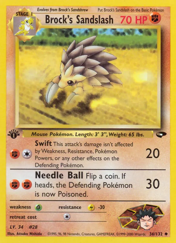 Carta Brock's Sandslash, número 36/132 da coleção Gym Challenge
