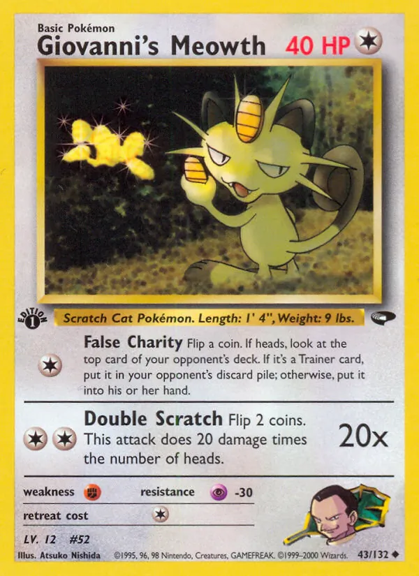 Carta Giovanni's Meowth, número 43/132 da coleção Gym Challenge