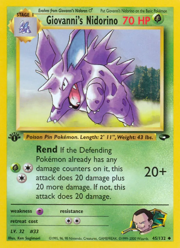 Carta Giovanni's Nidorino, número 45/132 da coleção Gym Challenge