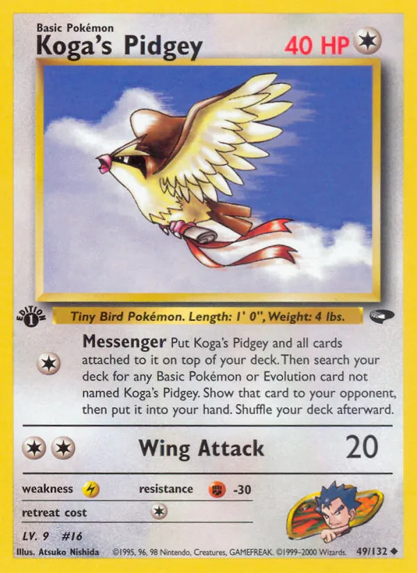 Carta Koga's Pidgey, número 49/132 da coleção Gym Challenge