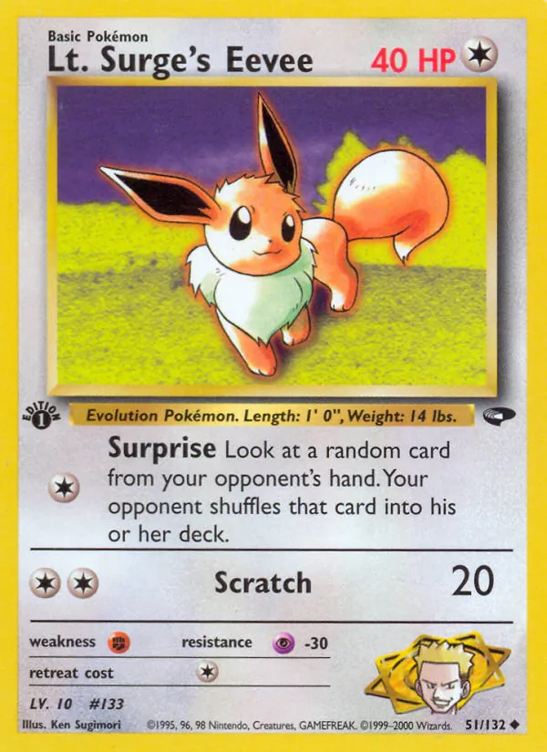 Carta Lt. Surge's Eevee, número 51/132 da coleção Gym Challenge
