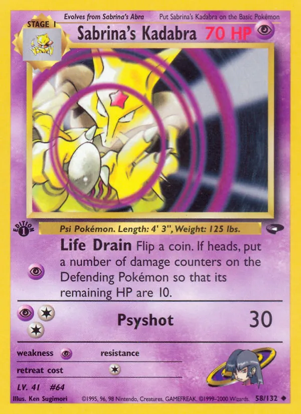 Carta Sabrina's Kadabra, número 58/132 da coleção Gym Challenge