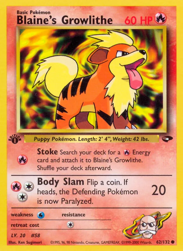 Carta Blaine's Growlithe, número 62/132 da coleção Gym Challenge