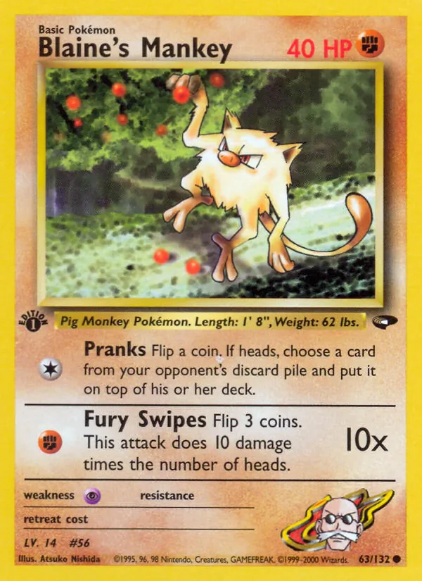Carta Blaine's Mankey, número 63/132 da coleção Gym Challenge