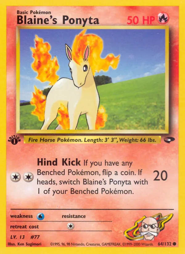 Carta Blaine's Ponyta, número 64/132 da coleção Gym Challenge