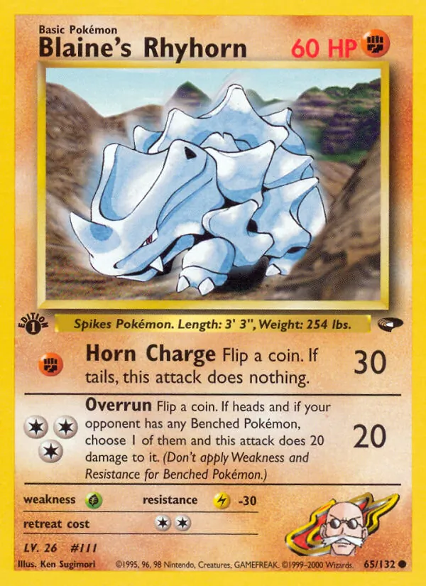 Carta Blaine's Rhyhorn, número 65/132 da coleção Gym Challenge
