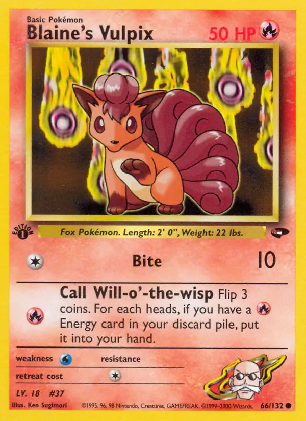 Carta Blaine's Vulpix, número 66/132 da coleção Gym Challenge