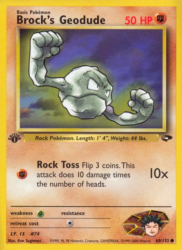 Carta Brock's Geodude, número 68/132 da coleção Gym Challenge