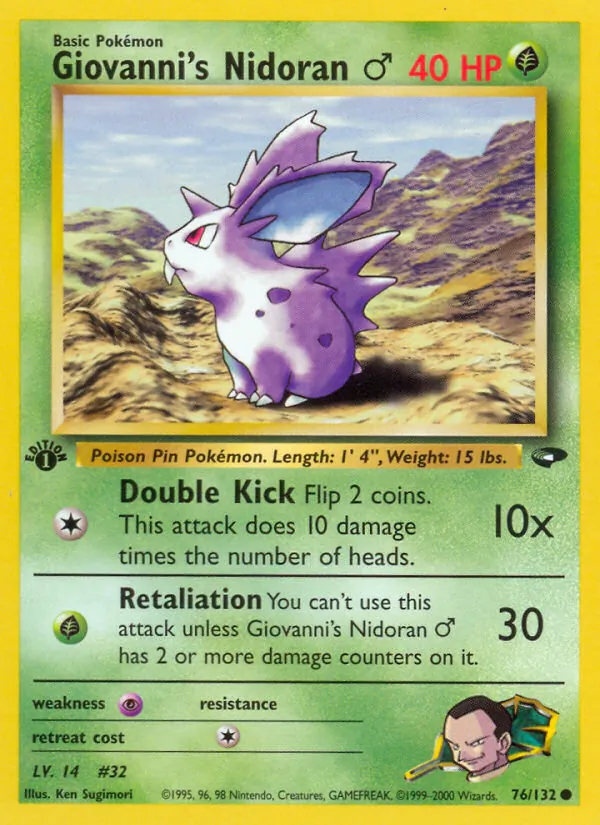 Carta Giovanni's Nidoran ♂, número 76/132 da coleção Gym Challenge