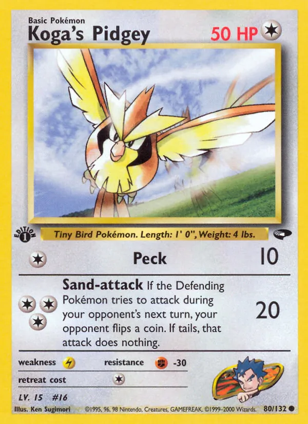 Carta Koga's Pidgey, número 80/132 da coleção Gym Challenge