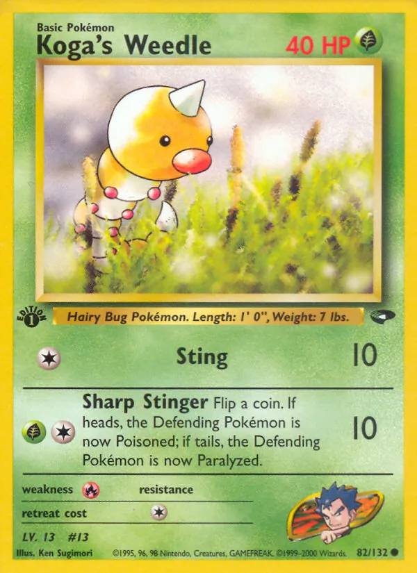 Carta Koga's Weedle, número 82/132 da coleção Gym Challenge