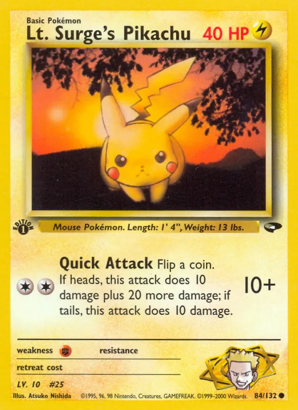 Carta Lt. Surge's Pikachu, número 84/132 da coleção Gym Challenge
