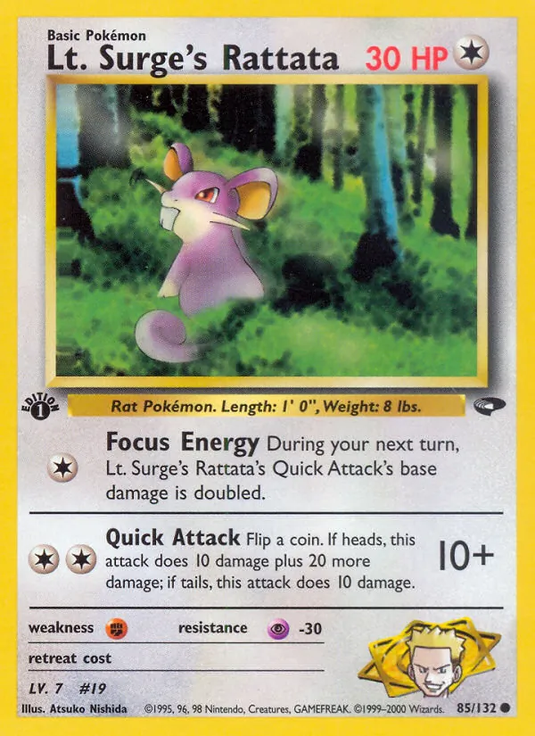 Carta Lt. Surge's Rattata, número 85/132 da coleção Gym Challenge
