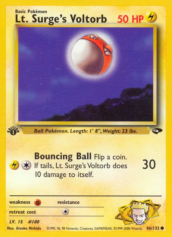 Carta Lt. Surge's Voltorb, número 86/132 da coleção Gym Challenge