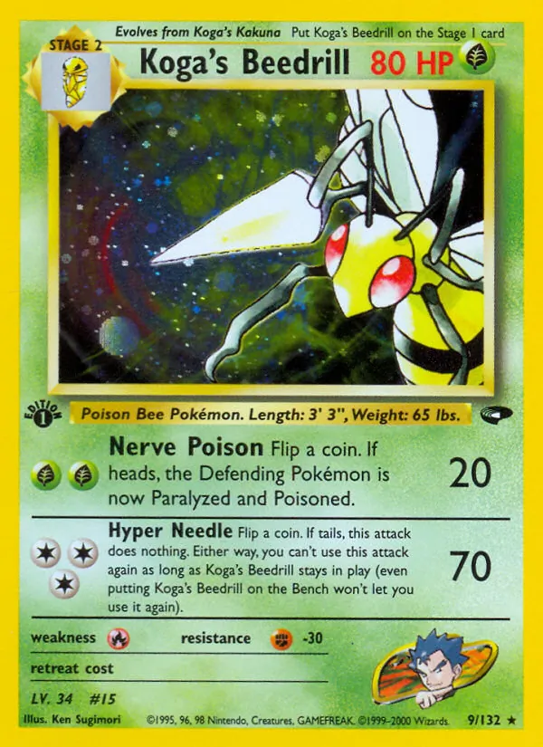 Carta Koga's Beedrill, número 9/132 da coleção Gym Challenge