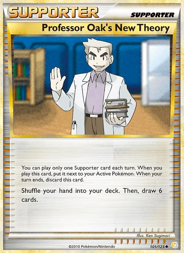 Carta Professor Oak's New Theory, número 101/123 da coleção HeartGold SoulSilver