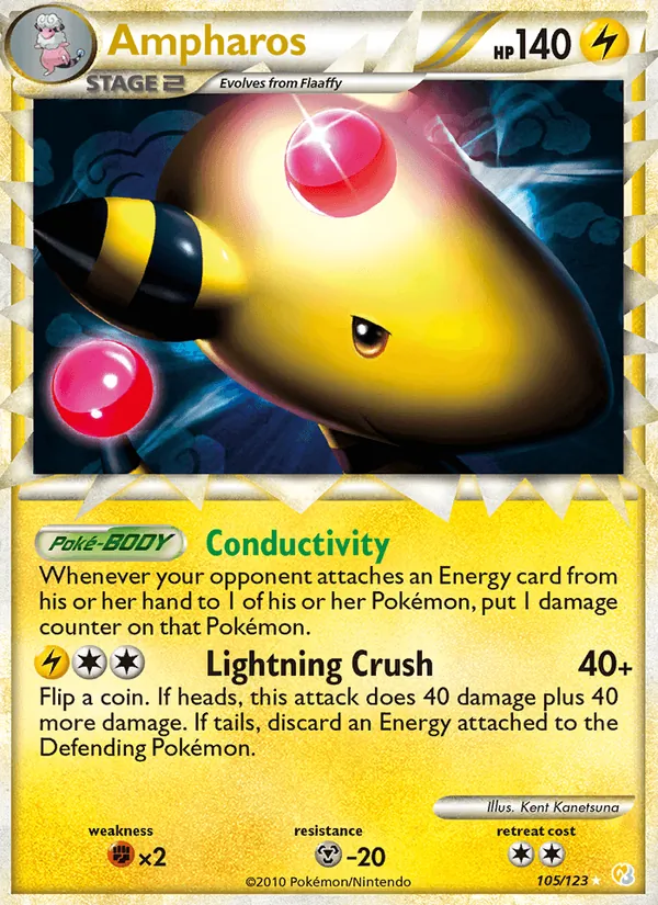 Carta Ampharos, número 105/123 da coleção HeartGold SoulSilver