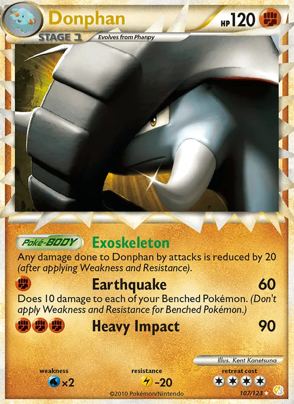 Carta Donphan, número 107/123 da coleção HeartGold SoulSilver