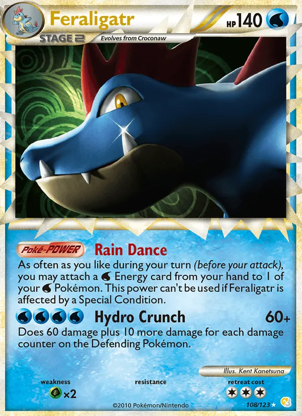 Carta Feraligatr, número 108/123 da coleção HeartGold SoulSilver