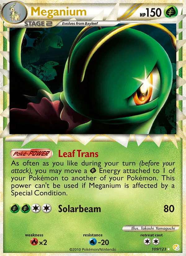 Carta Meganium, número 109/123 da coleção HeartGold SoulSilver