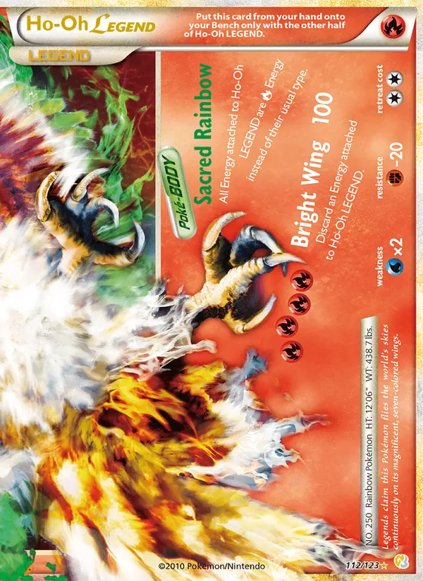 Carta Ho-Oh LEGEND, número 112/123 da coleção HeartGold SoulSilver