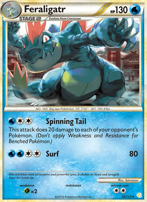 Carta Feraligatr, número 20/123 da coleção HeartGold SoulSilver