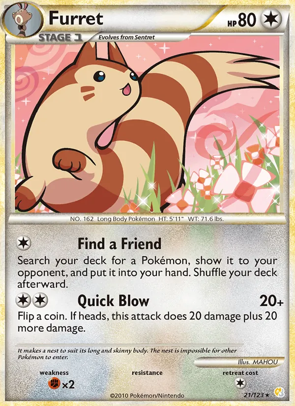 Carta Furret, número 21/123 da coleção HeartGold SoulSilver