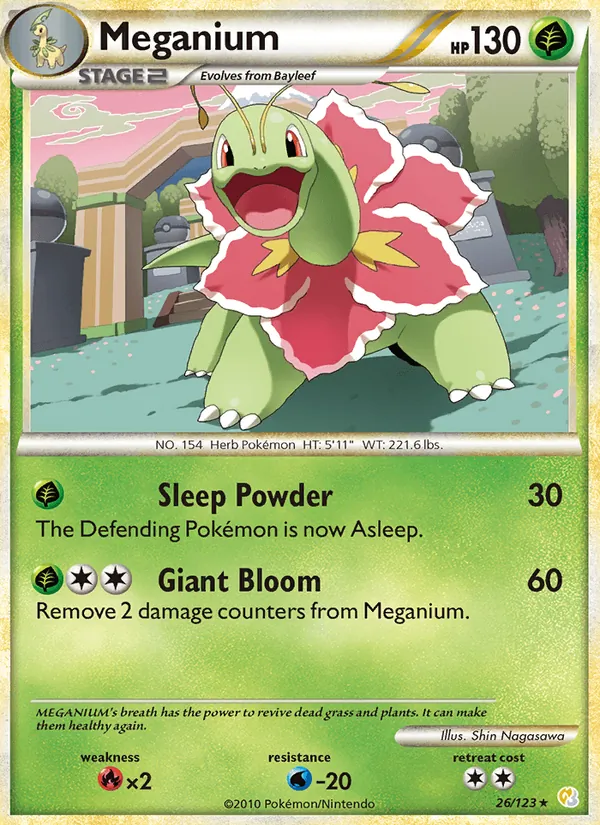 Carta Meganium, número 26/123 da coleção HeartGold SoulSilver