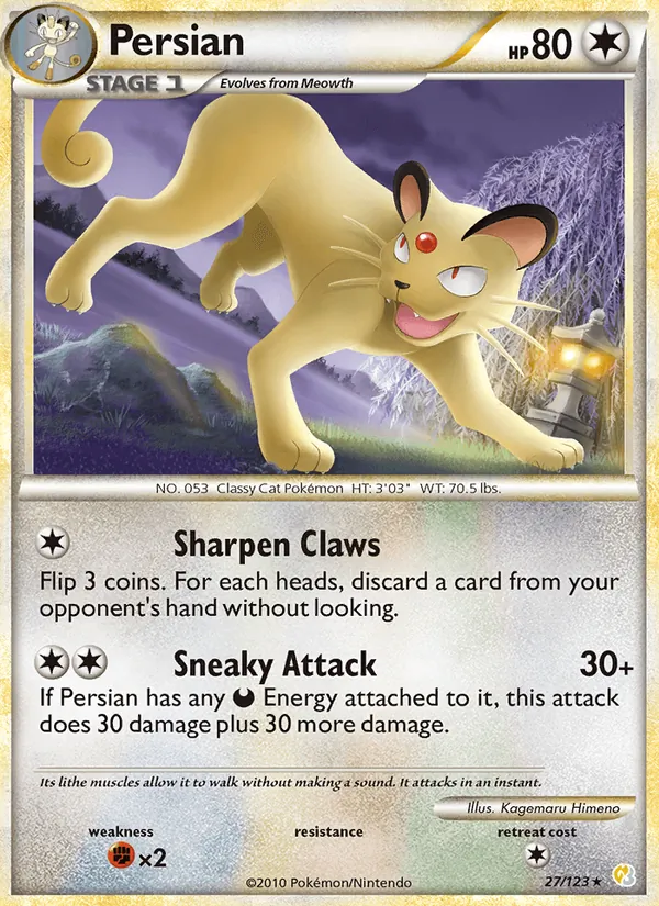 Carta Persian, número 27/123 da coleção HeartGold SoulSilver