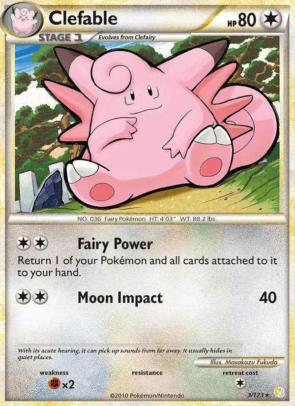 Carta Clefable, número 3/123 da coleção HeartGold SoulSilver