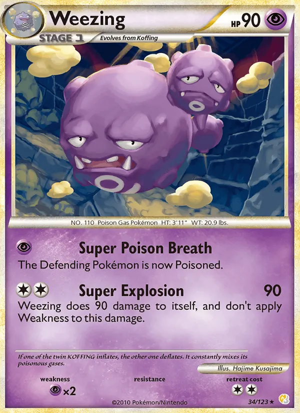 Carta Weezing, número 34/123 da coleção HeartGold SoulSilver