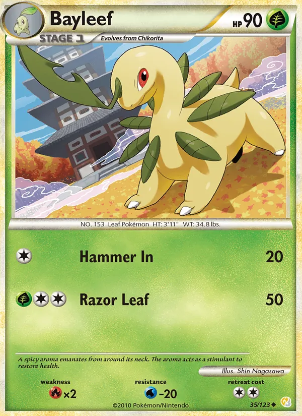 Carta Bayleef, número 35/123 da coleção HeartGold SoulSilver