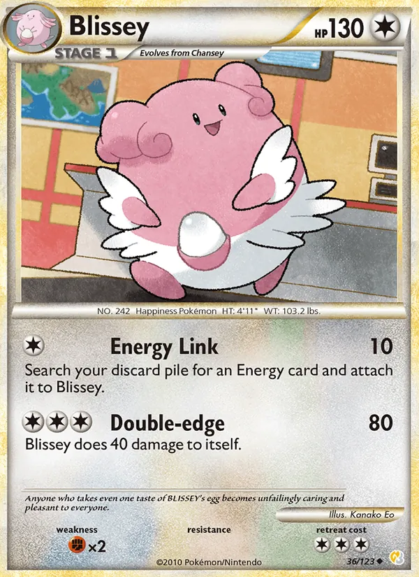 Carta Blissey, número 36/123 da coleção HeartGold SoulSilver