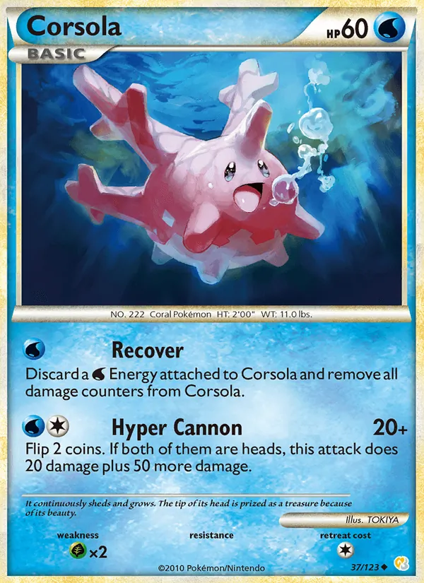Carta Corsola, número 37/123 da coleção HeartGold SoulSilver